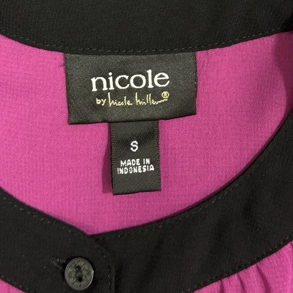 Nicole Miller Top Womens Small Purple Pink Black High Low Sleeveless Sheer Shirt - Picture 5 of 8